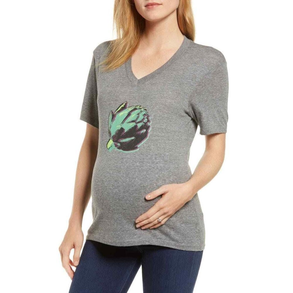 Nordstrom Produce Women Maternity Small Short Sleeve V Neck Tshirt Artichoke 203